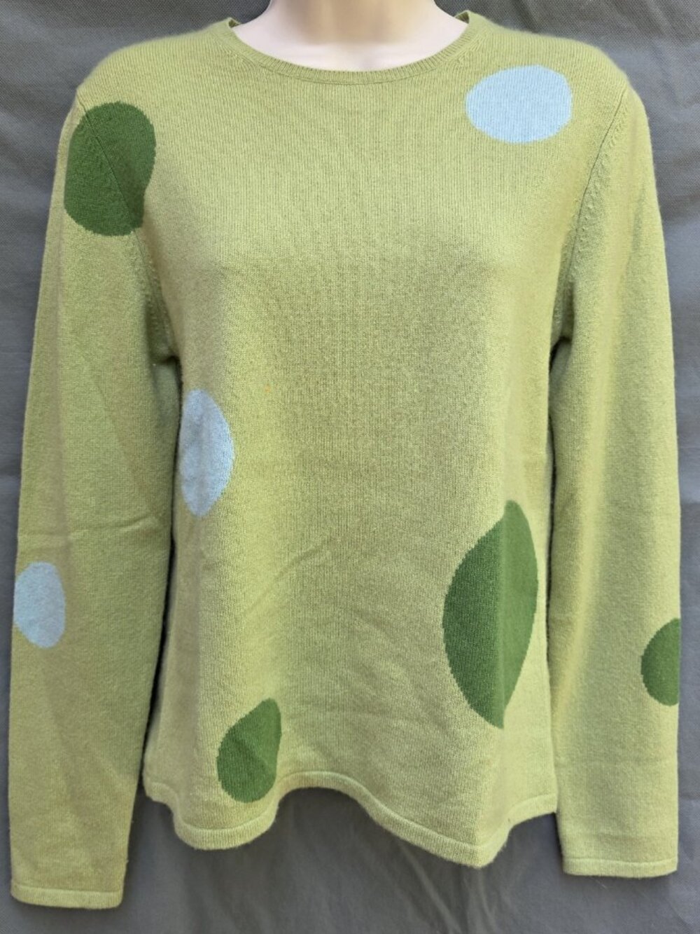Charter Club 2-Ply 100% Cashmere Green Sweater Size Medium Dots Spots Pullover